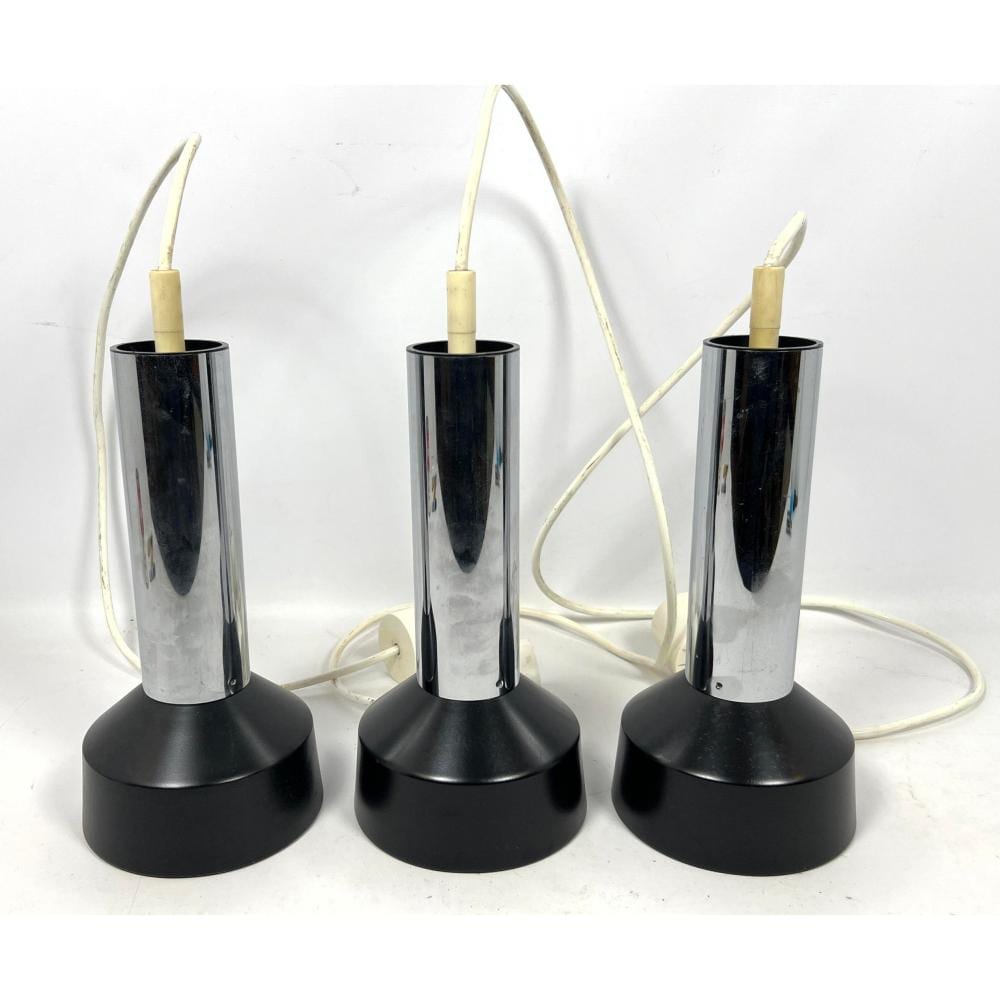 set 3 mid century modern dutch chrome and black pendant lamps by philips · Uniques & Antiques · 2026-02-11 Philips Koning comparable auction result: set 3 mid century modern dutch chrome and black pendant lamps by philips