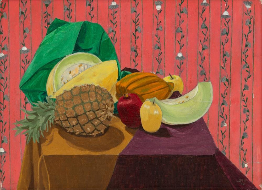 Michael Loew comparable auction result: michael loew american 1907 1985 oil on canvas 1960 still life fruit h 9 w 12 frame size h 14 25 w 17