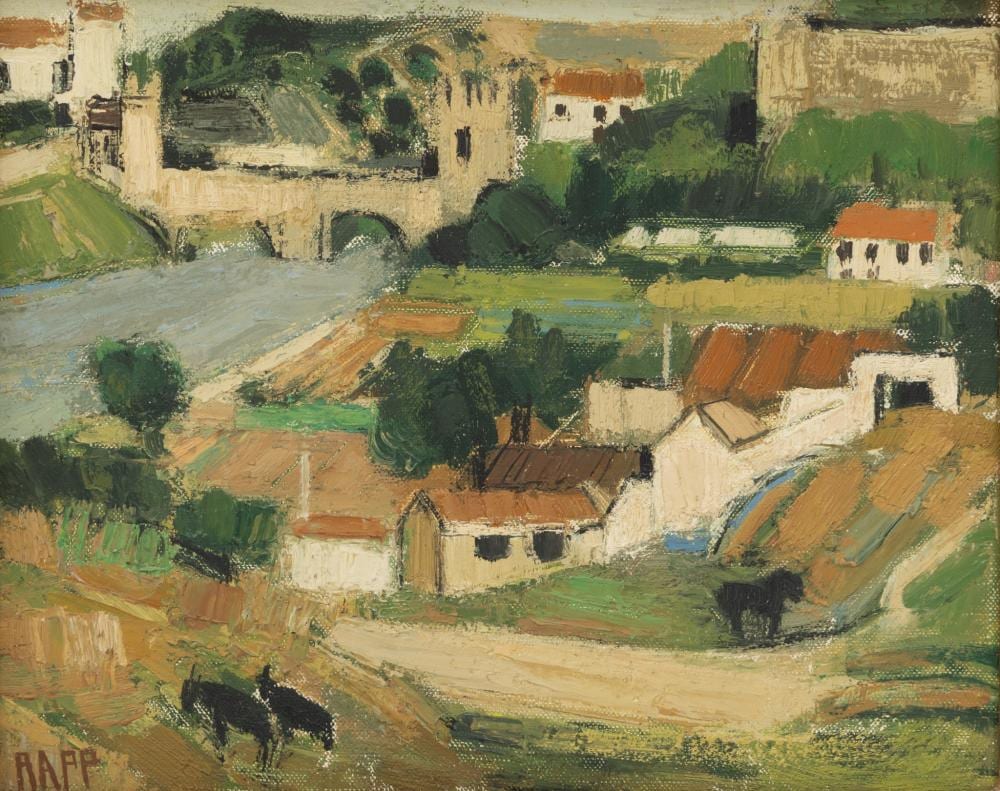 ginette rapp french 1928 1998 oil on canvas ca 1980 spanish riverscape h 8 75 w 10 75 frame size h 17 75 w 20 · DuMouchelles · 2026-02-20 Ginette Rapp comparable auction result: ginette rapp french 1928 1998 oil on canvas ca 1980 spanish riverscape h 8 75 w 10 75 frame size h 17 75 w 20
