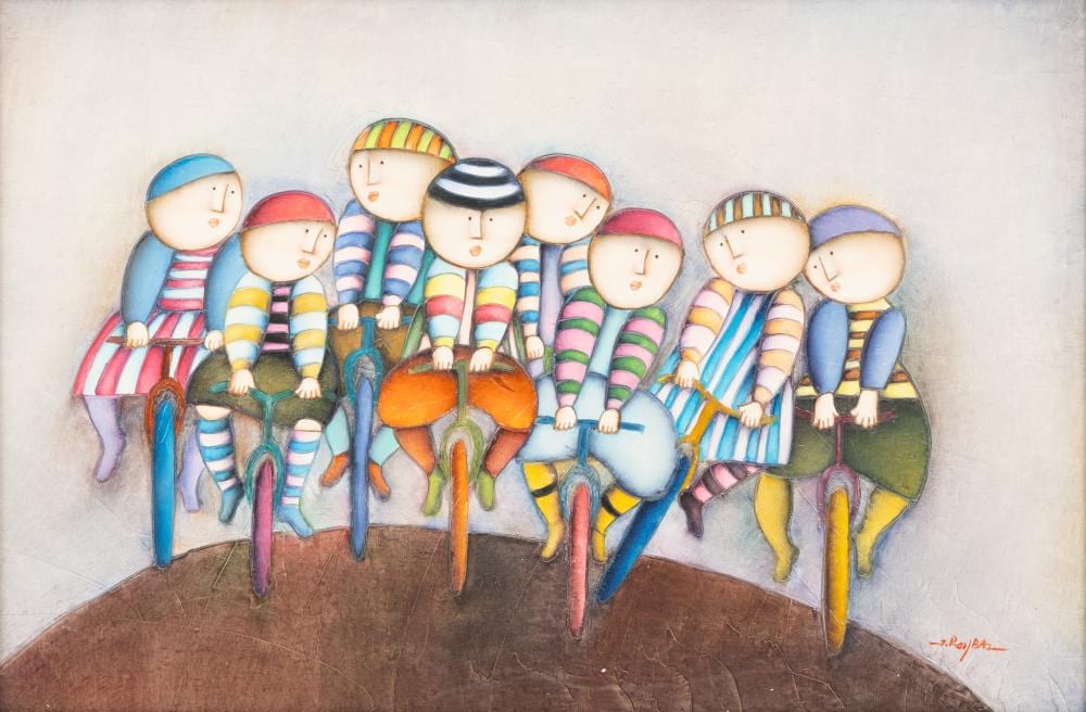 Joyce Roybal comparable auction result: joyce roybal b 1955 figural oil on canvas h 23 5 w 35 5 frame size h 27 5 w 39 5