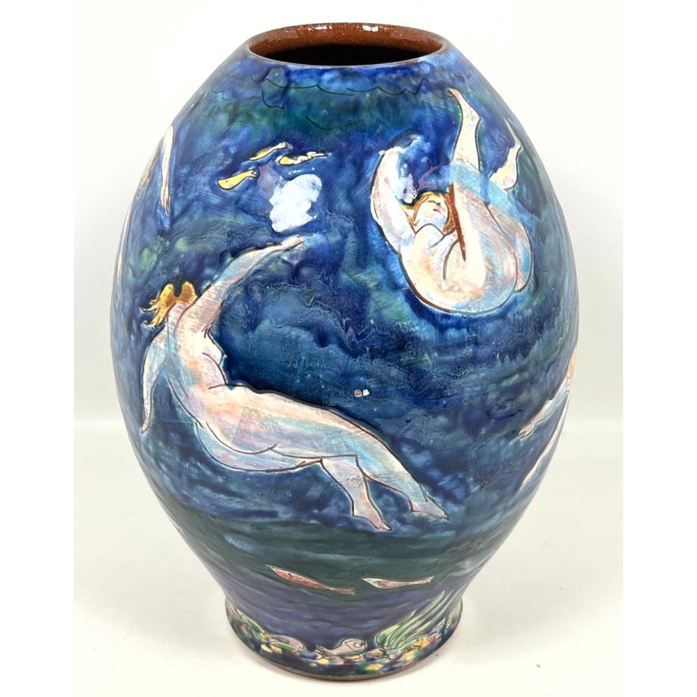 Francis McCarthy comparable auction result: francis mccarthy 99 hand painted pottery vase swimmers painted vessel paid receipt for 2500