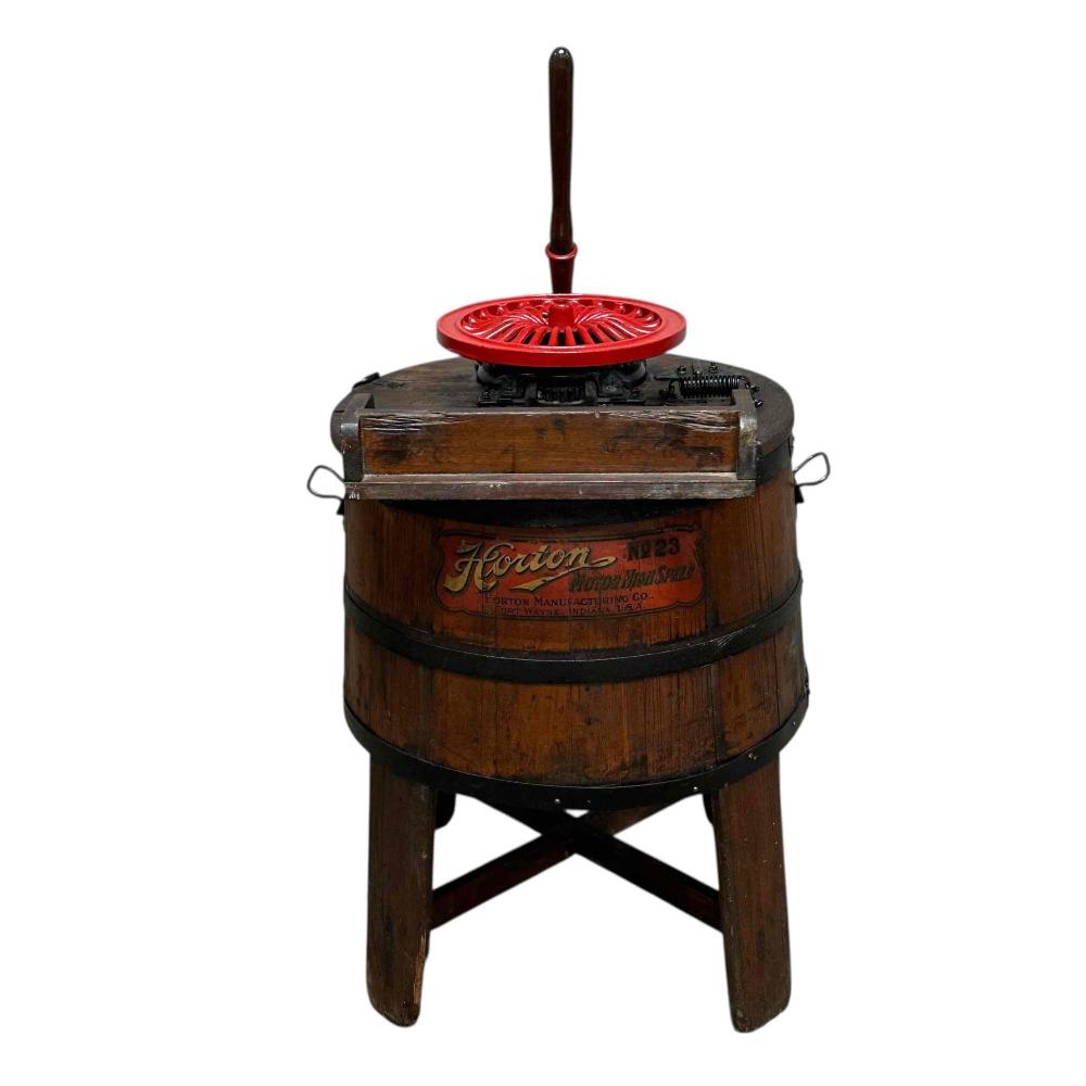 Antique Horton Wooden Barrel Washing Machine sold by Premier Auction Galleries, lot 143 — auction record photograph