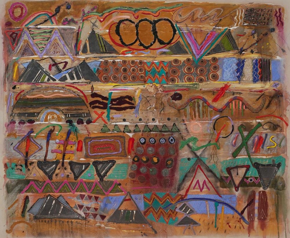 Dick Jemison comparable auction result: dick jemison american b 1946 mixed media on canvas cave letter signed