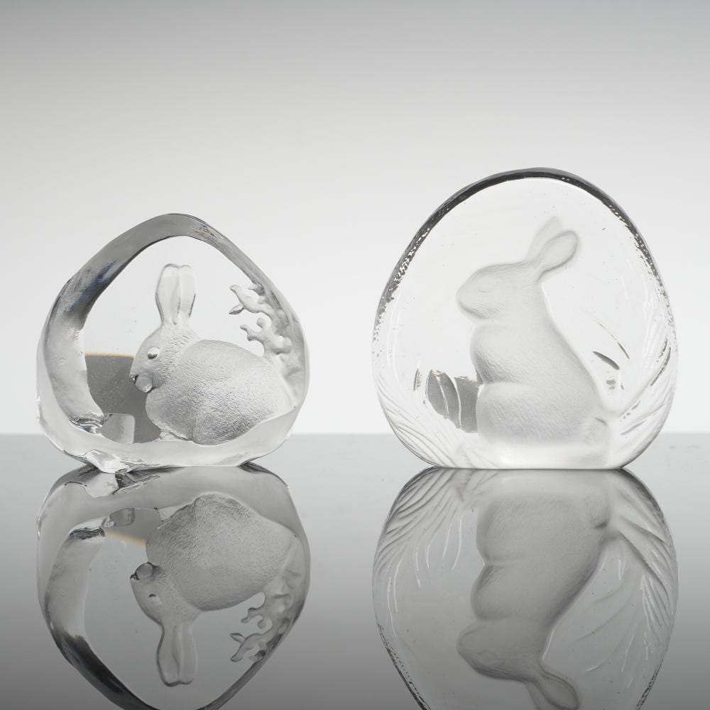 Mats Jonasson comparable auction result: 2pc mats jonasson and zajecar crystal bunny paperweights