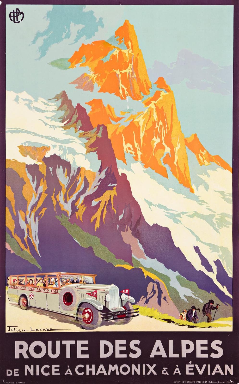 Julien Lacaze comparable auction result: julien lacaze route des alpes de nice chamonix evian circa 1920
