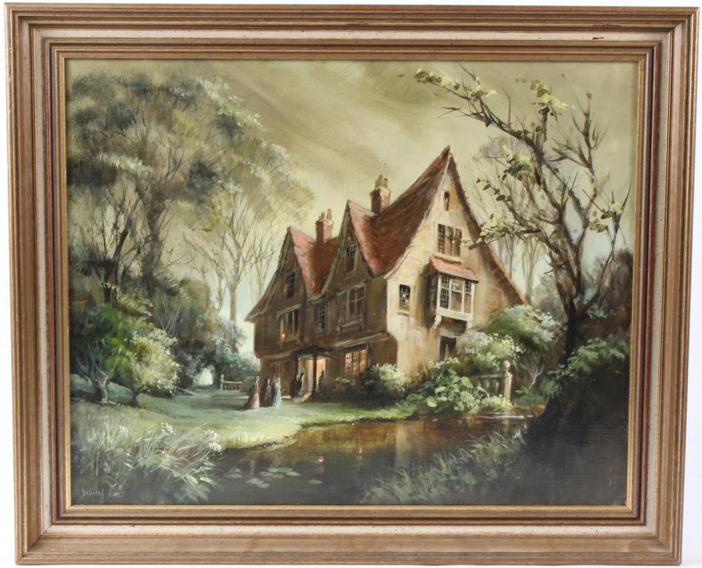 Deborah Jones comparable auction result: deborah jones 1921 2012 dinner at the grange oil on canvas signed gallery labels verso 39 5 x 49 5cm