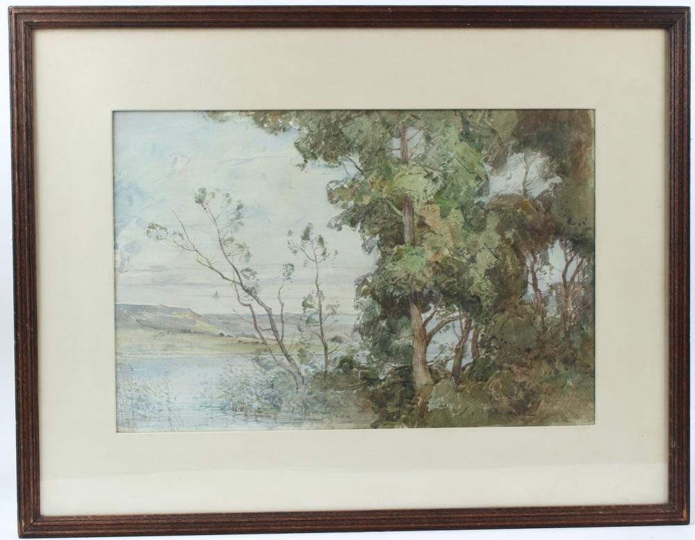 Robin Wallace comparable auction result: robin wallace 1897 1952 woodland landscape with hills beyond watercolour signed 36 x 54cm