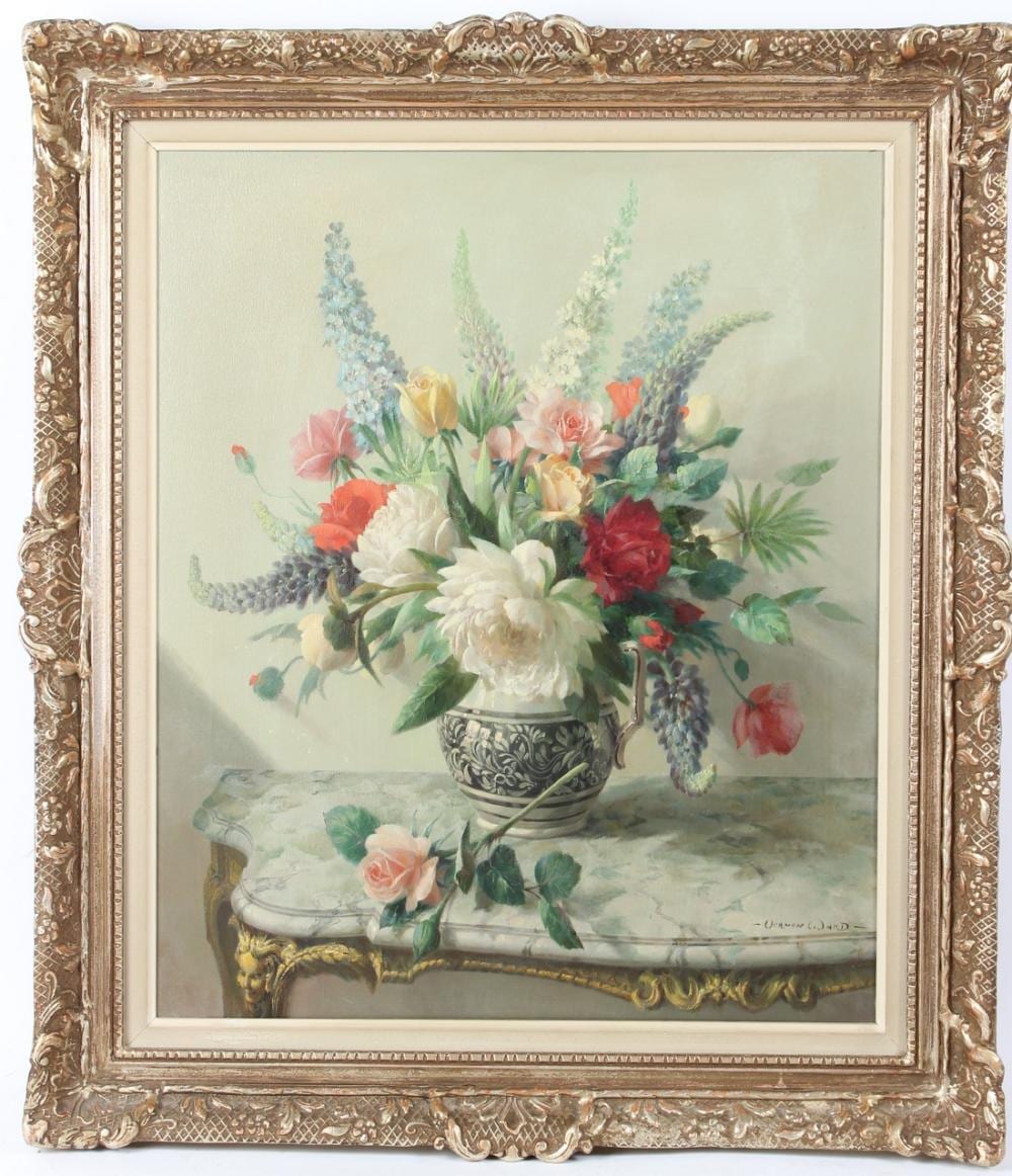 Vernon Ward comparable auction result: vernon ward 1905 1985 still life of flowers in a jug oil on canvas signed 60 x 50cm