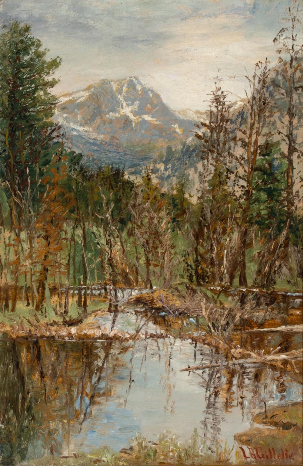 lester a gillette 1855 1940 oil on artist s board · Soulis Auctions · 2026-02-22 Lester A. Gillette comparable auction result: lester a gillette 1855 1940 oil on artist s board