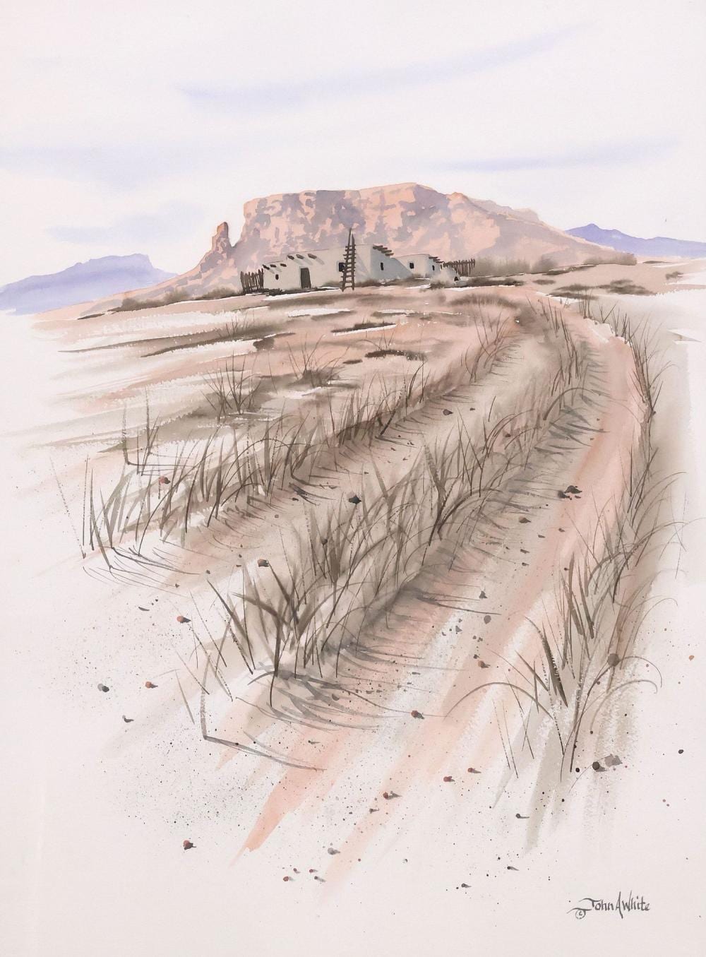 John White comparable auction result: john a white 20th c watercolor painting southwest pueblo landscape