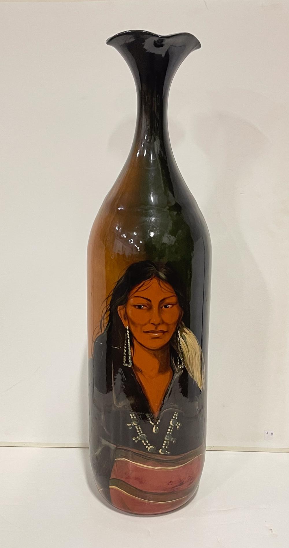 Rick Wisecarver comparable auction result: rick wisecarver zanesville ohio 1950 2002 large glazed earthenware art pottery vase with native american portrait dated 1984 28 h 7 w