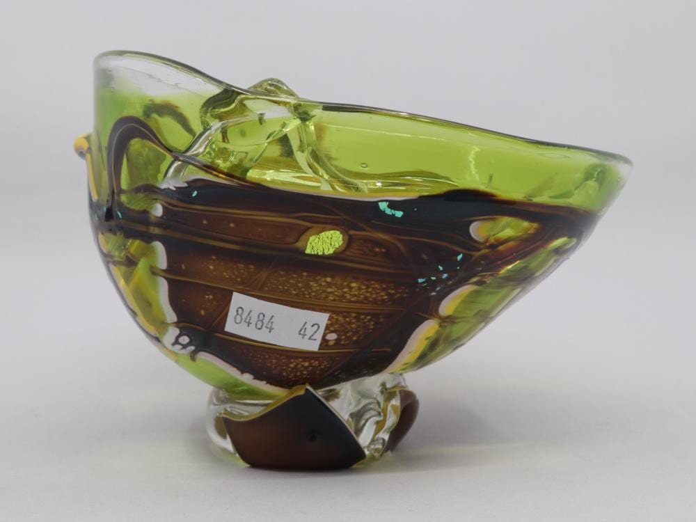 Don Wreford comparable auction result: don wreford australian art glass multi coloured bowl in citrine and earthy colours with inclusions signed to base don wreford
