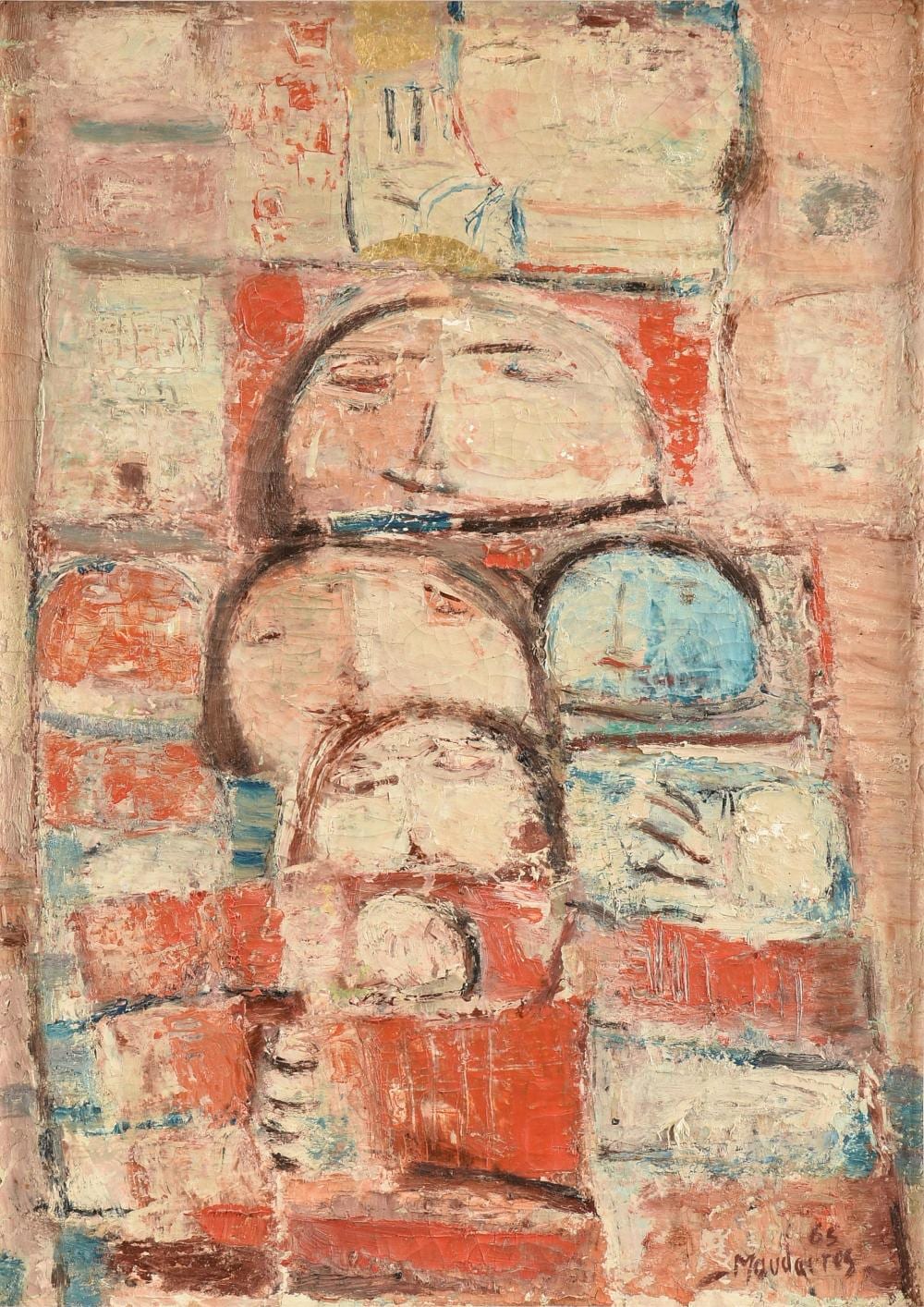 Fateh Moudarres comparable auction result: fateh moudarres syrian 1922 1999 untitled figures 1965 27 x 19 1 4 in 68 6 x 48 9 cm frame 29 x 21 in 73 7 x 53 3 cm