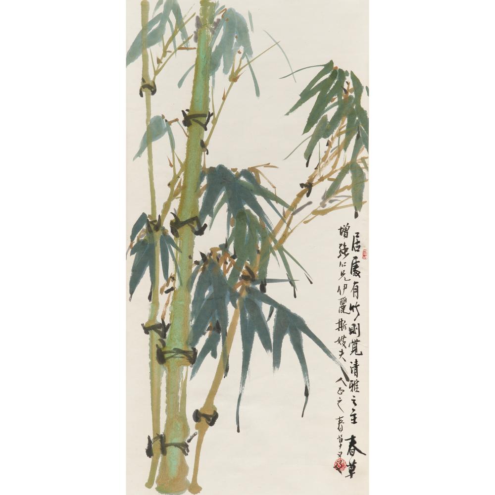 ARTIST UNKNOWN Bamboo ink and watercolour on paper hanging scroll 69 x 34cm (painting); 144 x 44cm (overall scroll) sold by Leonard Joel, lot 57 — auction record photograph