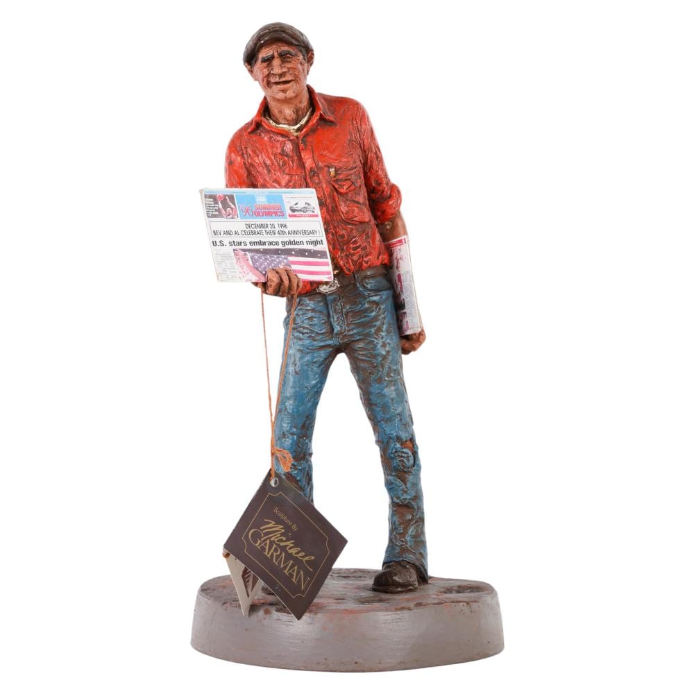 michael garman 1938 2021 newsman sculpture signed · Hill Auction Gallery · 2026-02-25 Michael Garmann comparable auction result: michael garman 1938 2021 newsman sculpture signed