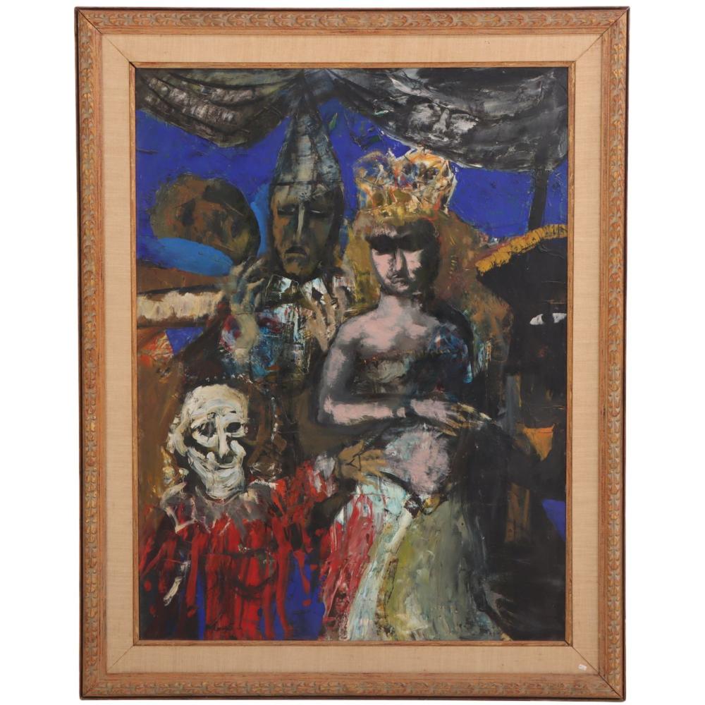 Jonah Kinigstein comparable auction result: jonah kinigstein american 1923 2025 carnival revelers oil on masonite signed c 1960