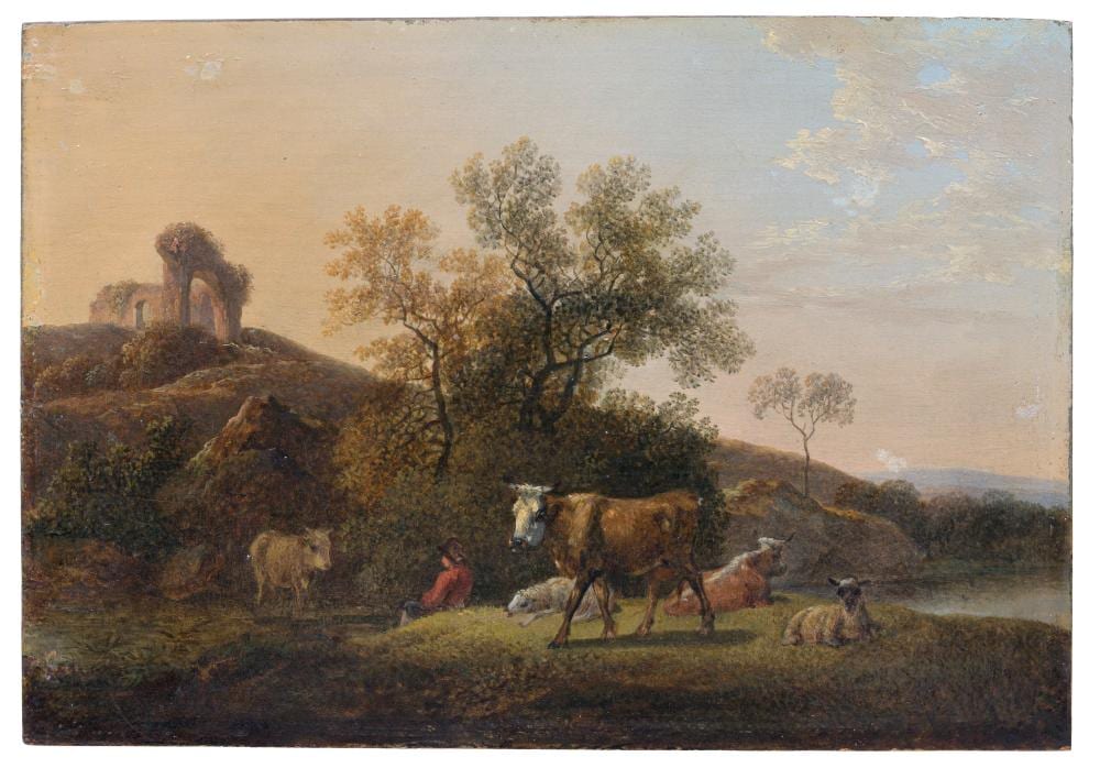 Johann Christian Klengel comparable auction result: johann christian klengel hirte mit weidevieh an der furt um 1800