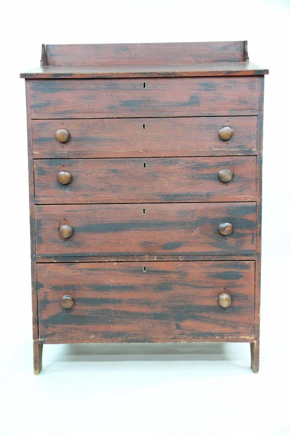 Antique Primitive Grain Painted Wood Slant Top Chest of Drawers sold by Public Sale Auction House, lot 285 — auction record photograph