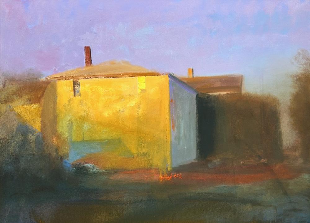 Chet Jones comparable auction result: chet jones 1957 untitled yellow house oil on canvas 22 x 30 24 x 32 framed