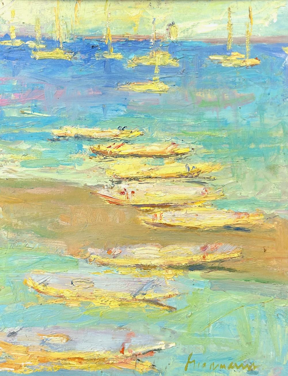 Mary Giammarino comparable auction result: mary giammarino 20 21st c boats oil on panel 14 x 11 15 1 2 x 12 1 2 framed