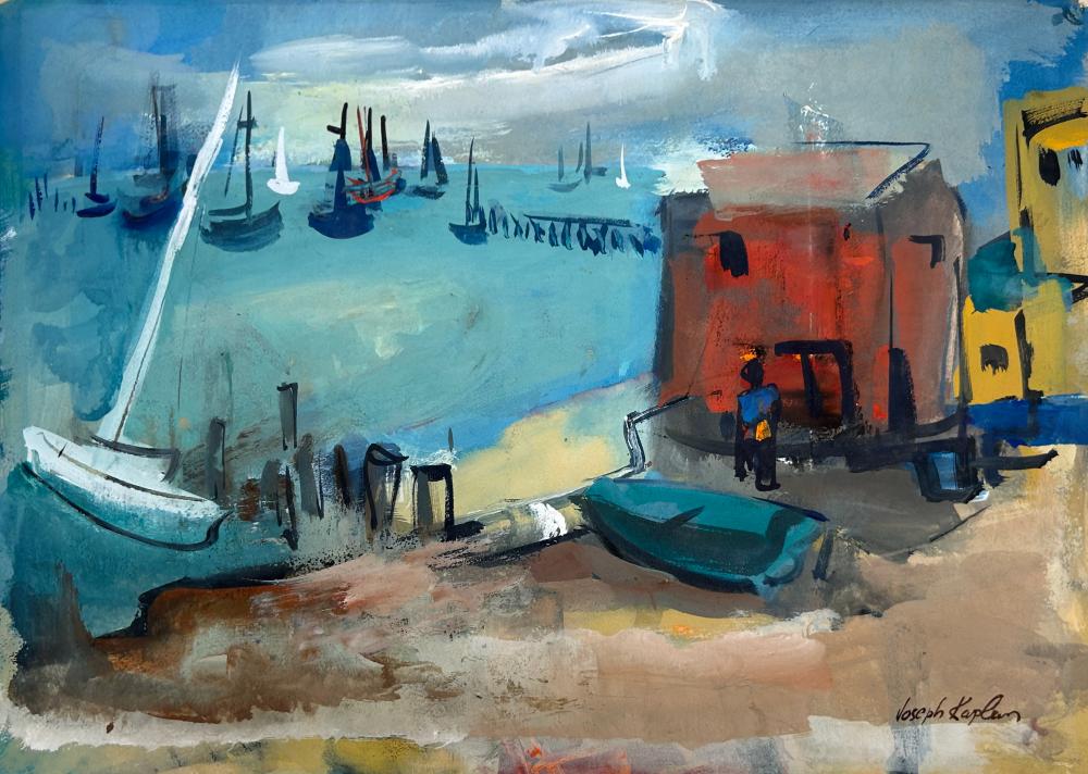 Joseph Kaplan comparable auction result: joseph kaplan 1900 1982 provincetown harbor mid 20th c gouache on paper 10 1 2 x 15 sight 19 3 4 x 20 1 4 framed