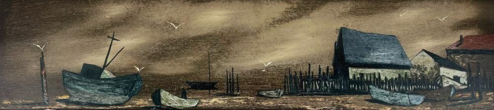Bonnie Whittingham comparable auction result: bonnie whittingham 1921 1997 harbor scene provincetown oil on panel 6 x 24 10 x 28 framed