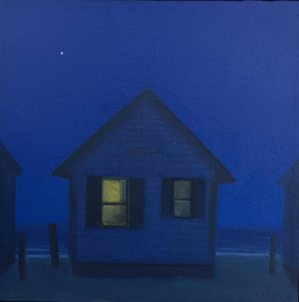 John Dowd comparable auction result: john dowd 1960 night cottage oil on linen 12 x 12 12 3 4 x 12 3 4 framed