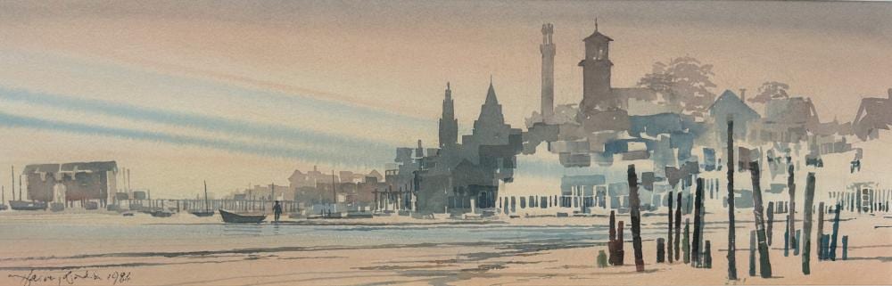 Harvey Dodd comparable auction result: harvey dodd 1933 2011 provincetown 1986 watercolor 9 x 28 sight 15 3 4 x 37 framed