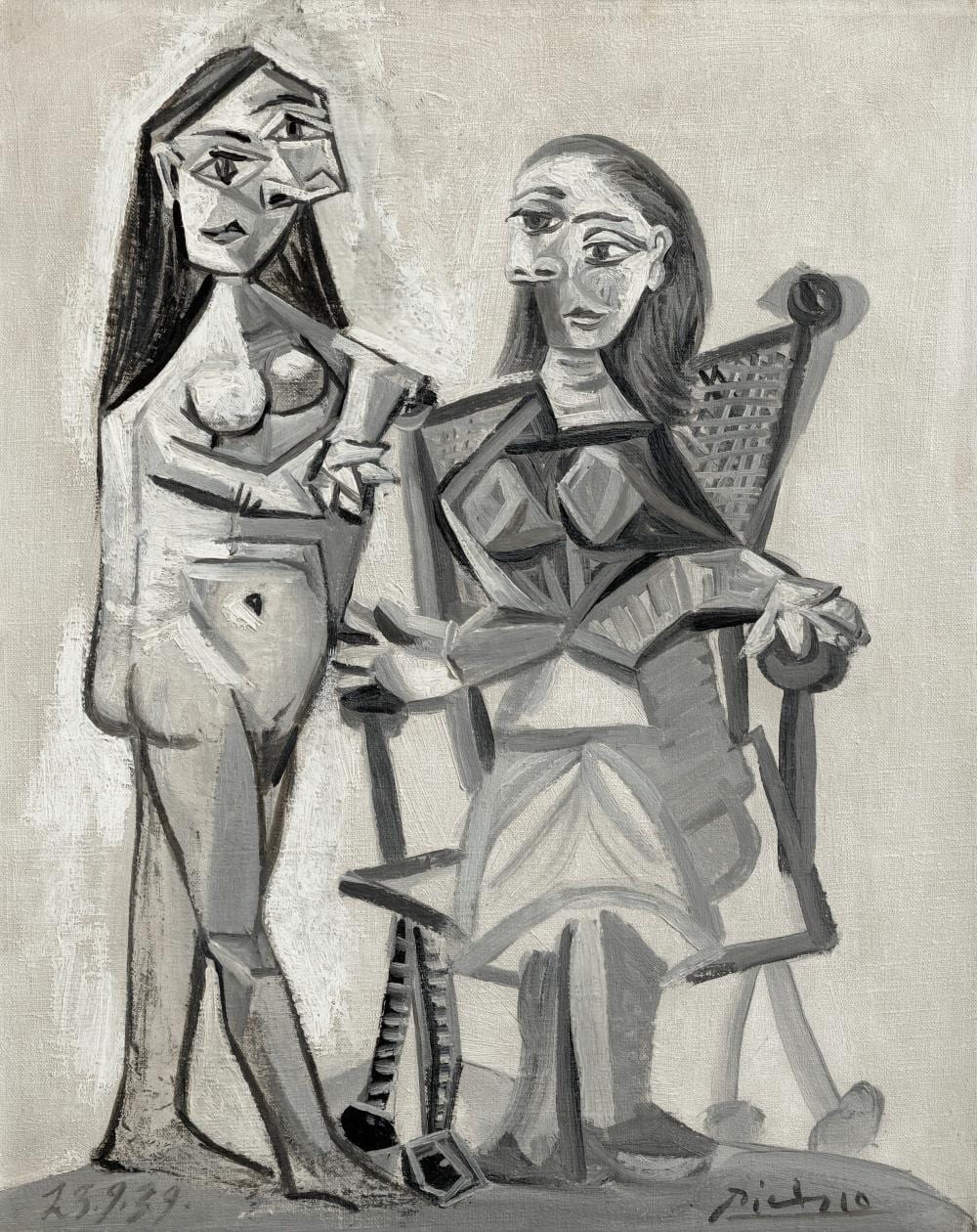 Pablo Picasso (1881-1973). Nu debout et femmes assises. oil on canvas16 3/8 comparable sale