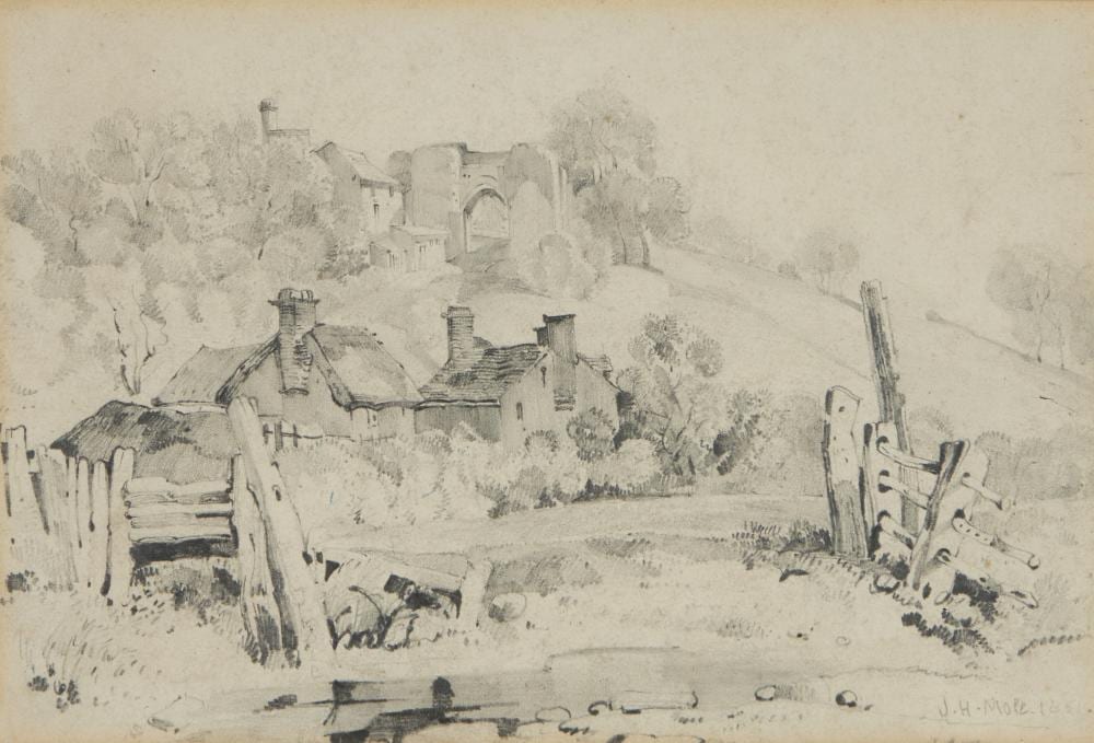 John Henry Mole comparable auction result: john henry mole 1814 1886 sketch with cottages and castle