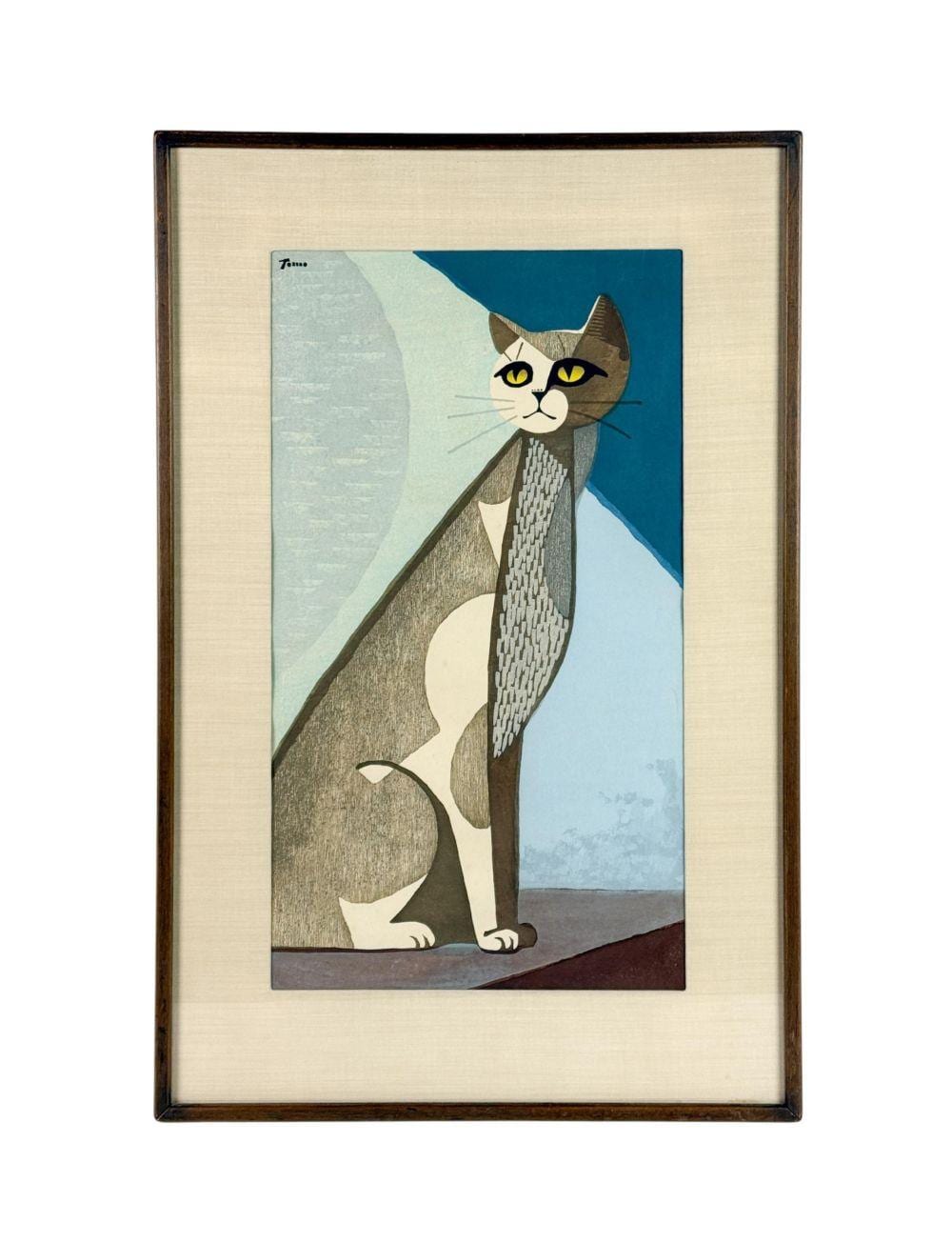 Tomoo Inagaki comparable auction result: tomoo inagaki cat in the moon light woodblock