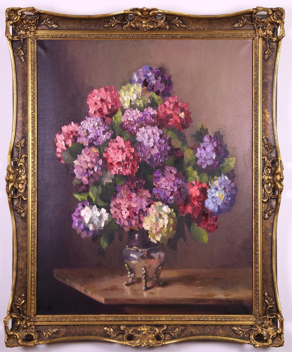 Dudley Drew comparable auction result: dudley drew flowers in a silver vase oil on canvas 95cm x 75cm