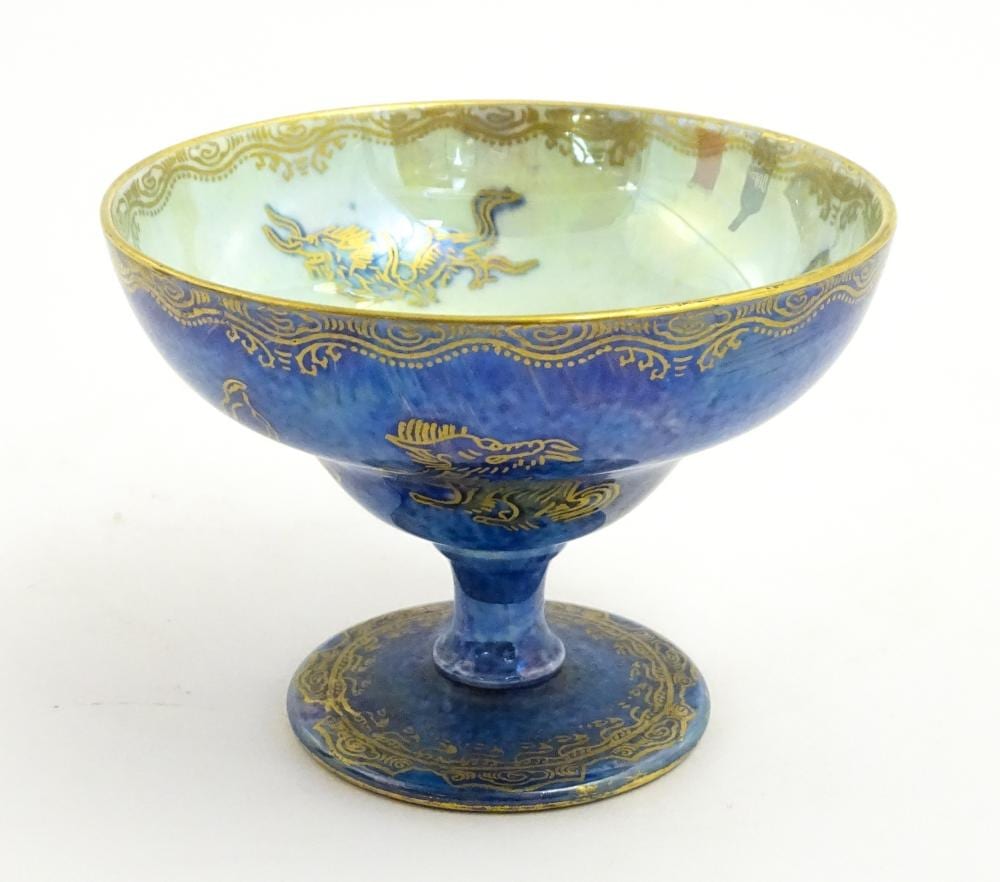 Anton Melbye comparable auction result: a wedgwood fairyland lustre pedestal bowl decorated with oriental mythical creatures designed by da