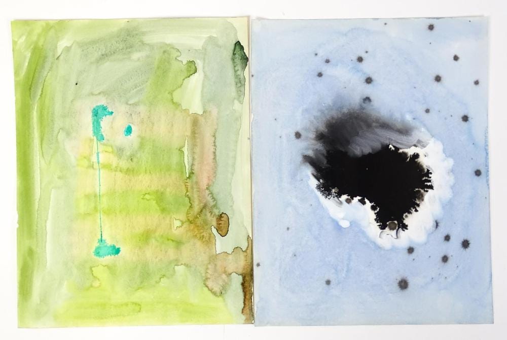 Alistair Grant comparable auction result: alistair grant 1925 1997 watercolours two abstract compositions in blues and greens unsigned a
