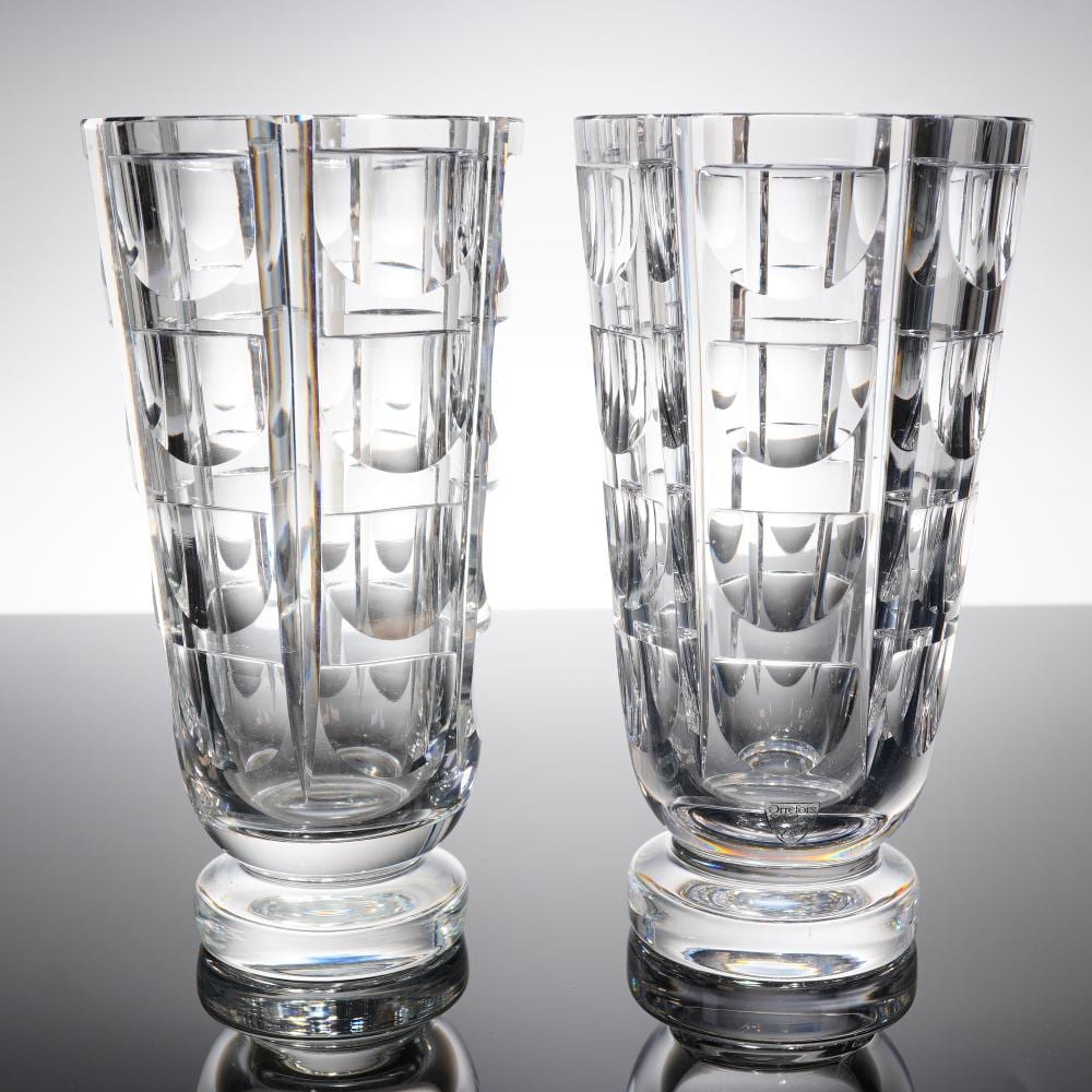 Simon Gate comparable auction result: pair of orrefors thousand windows crystal vases by simon gate