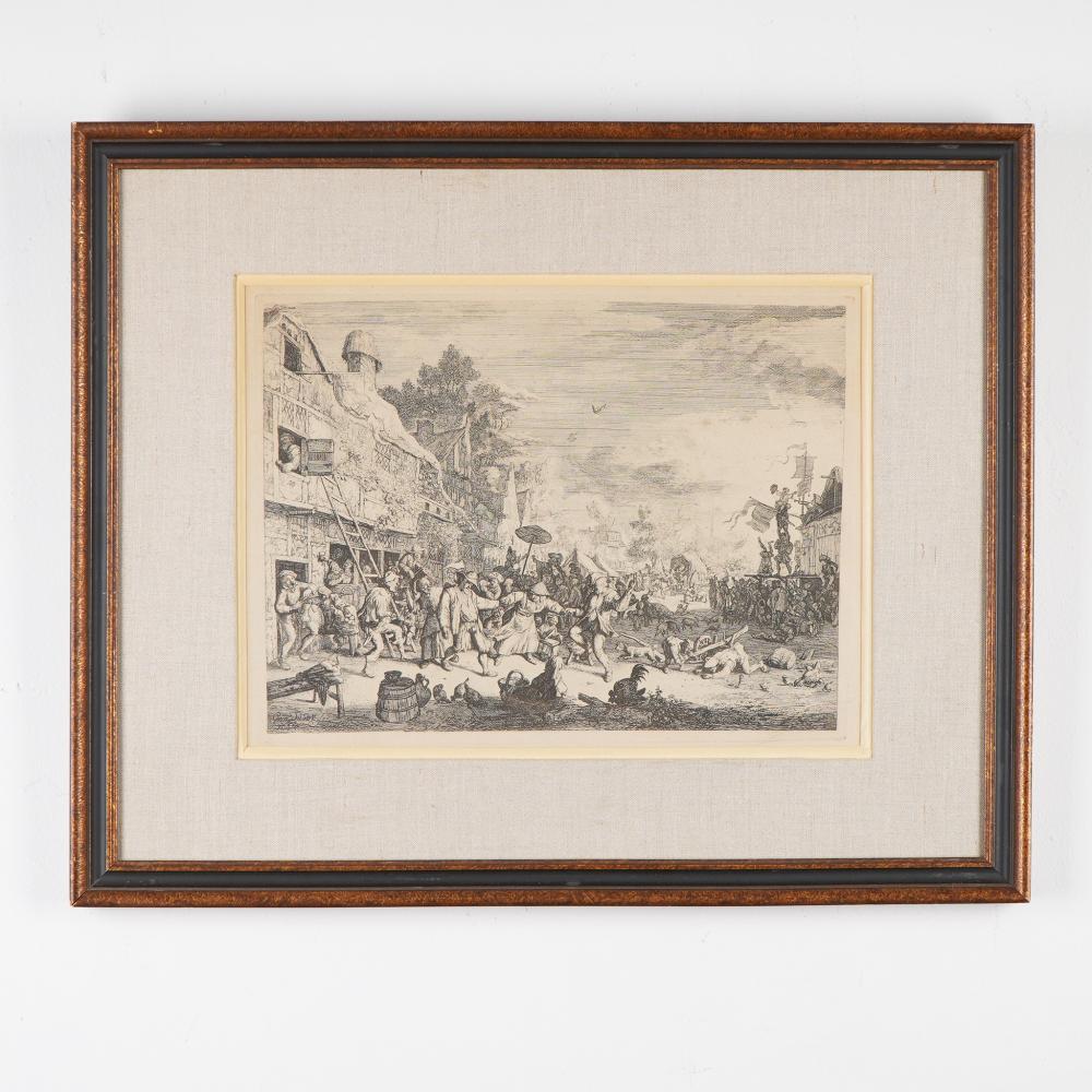 Cornelis Dusart comparable auction result: cornelis dusart aft antique etching on paper village scene signed