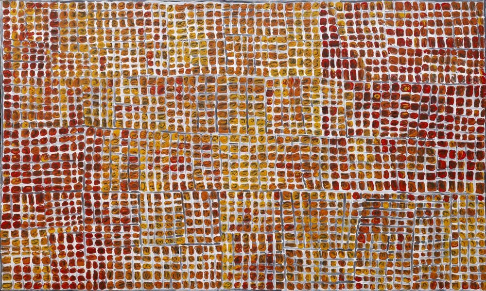 Carbiene McDonald Tjangala comparable auction result: carbiene mcdonald tjangala four dreamings acrylic on canvas 92cm x 154cm
