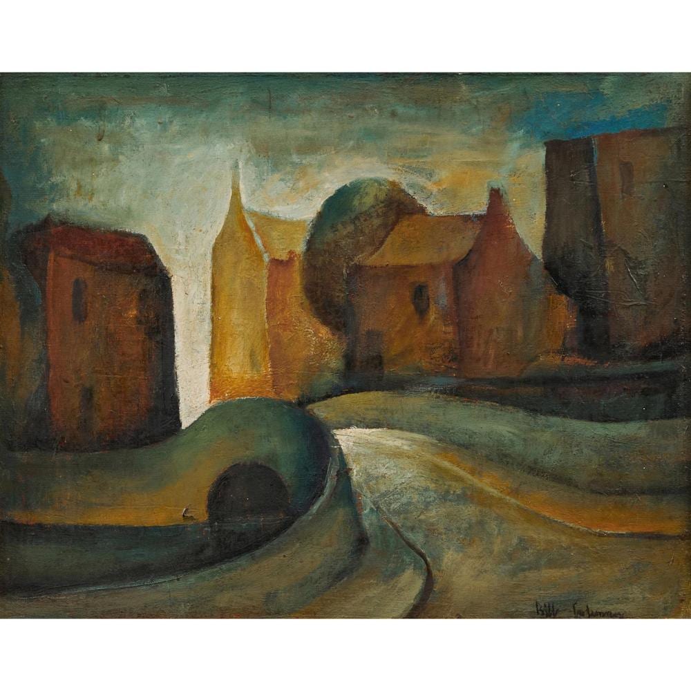 Bill Coleman comparable auction result: bill coleman 1922 1993 rectory and bridge 1958 oil on board 40 x 50cm 56 x 66cm framed