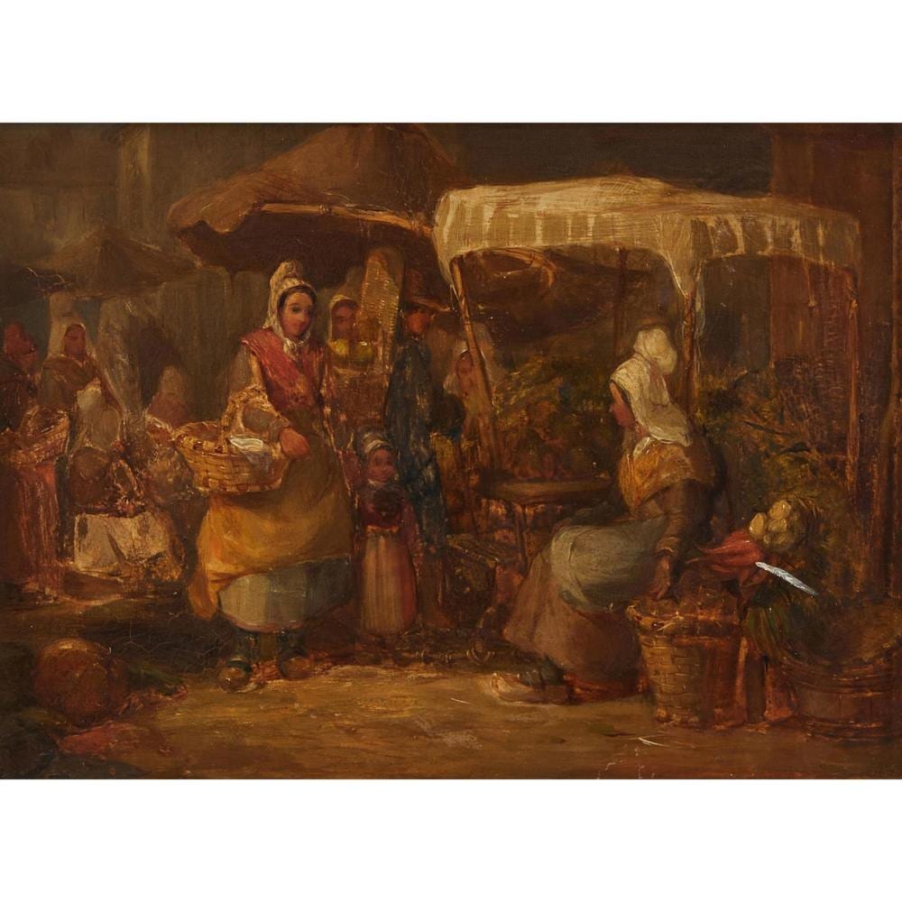 Frederick Goodall comparable auction result: frederick goodall 1822 1904 the market place havre oil on panel 14 5 x 19 5cm 27 5 x 32 5cm framed