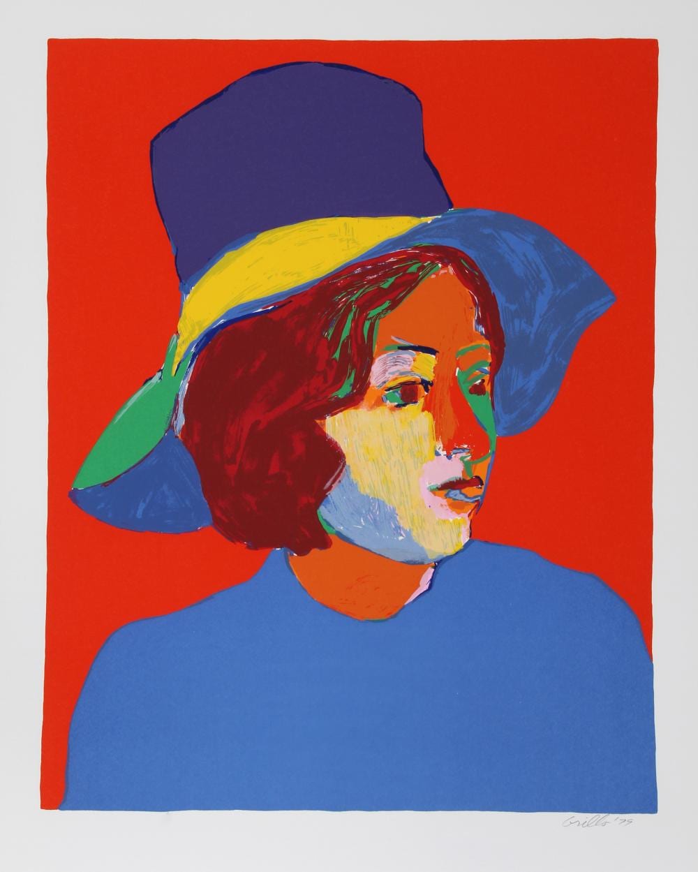 John Grillo comparable auction result: john grillo girl with hat vi screenprint