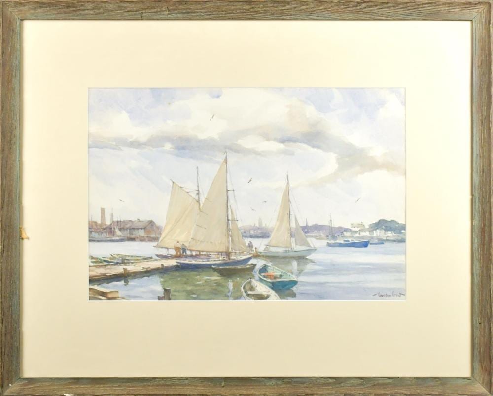 Gordon Grant comparable auction result: gordon grant watercolor harbor scene