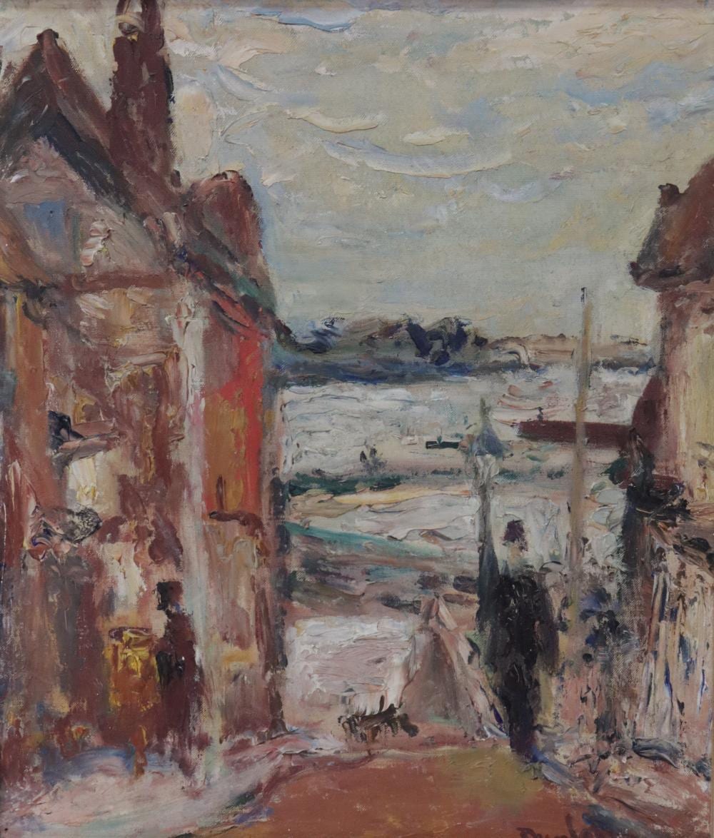 Ronald Ossory Dunlop comparable auction result: ronald ossory dunlop oil on board titled road to quay ensworth signed lower right dunlop measures 29cm x 35cm