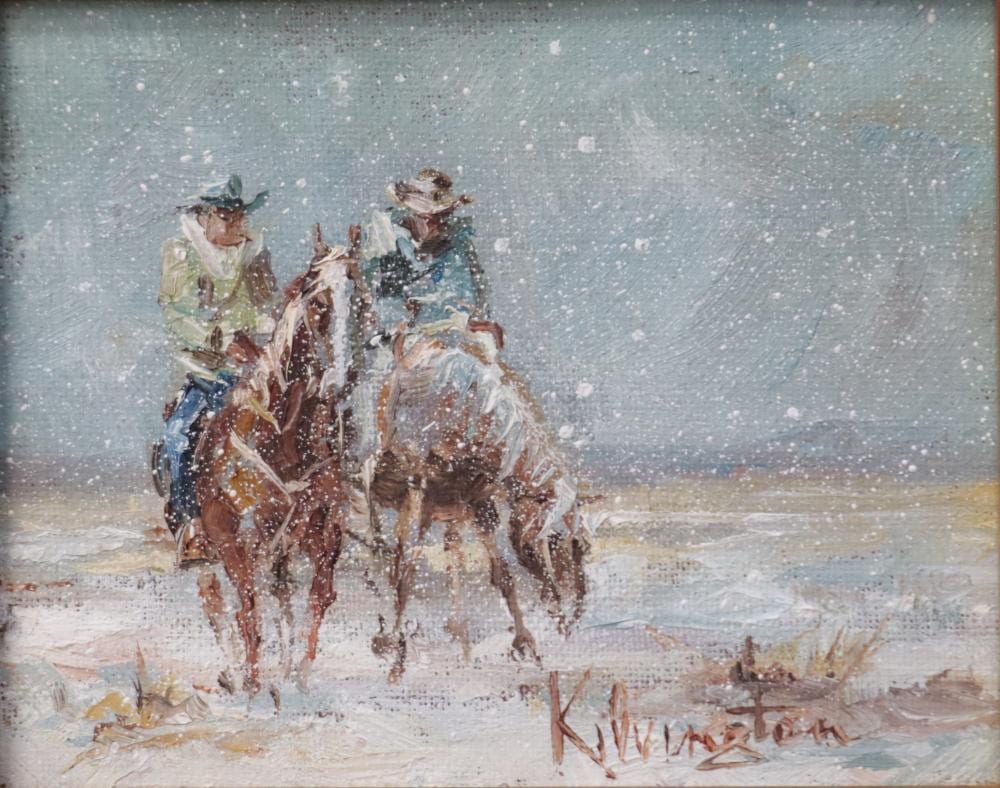 Patrick Kilvington comparable auction result: patrick kilvington oil on board titled snowtrek signed lower right measures 12cm x 9cm