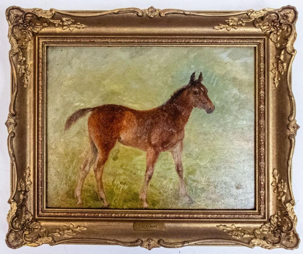 George Thomas Rope comparable auction result: george thomas rope 1845 1929 oil painting on wooden panel of a foal 21 x 26cm
