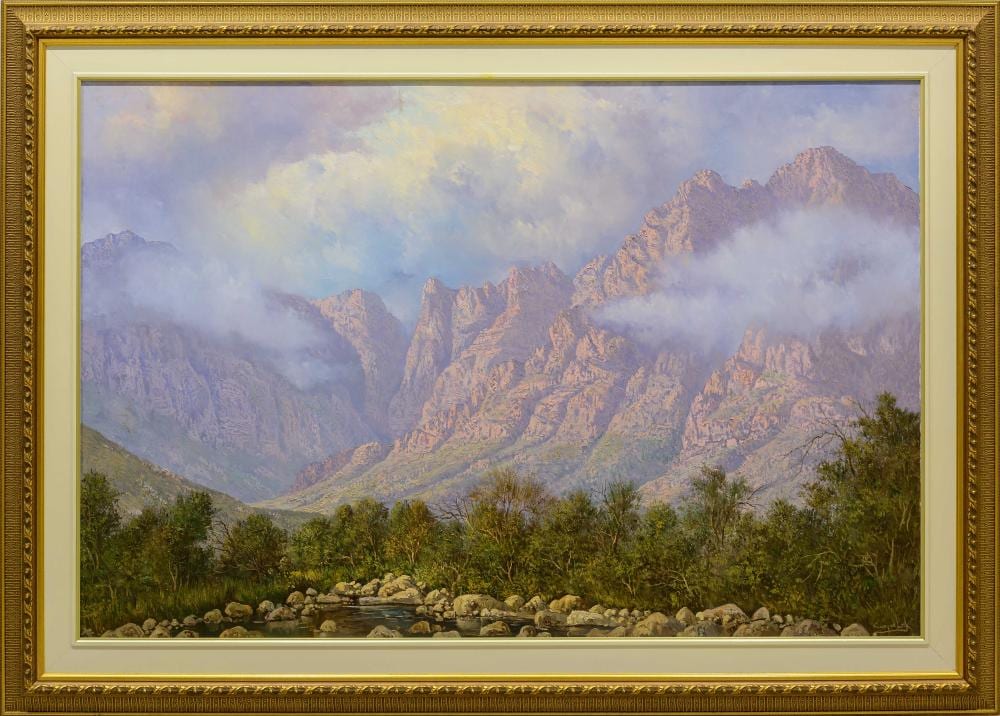 Casey Van Der Leek comparable auction result: casey van der leek sa born 1970 oil mountain landscape with pool signed 100 x 150