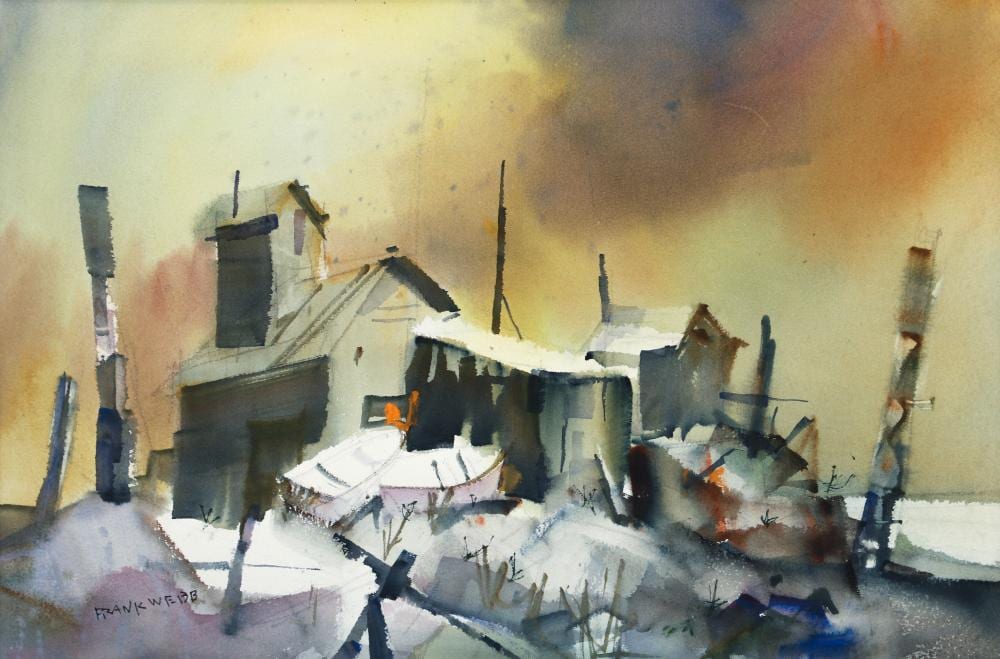 frank webb watercolor fishing shacks · Concept Art Gallery · 2026-03-04 Frank Webb comparable auction result: frank webb watercolor fishing shacks