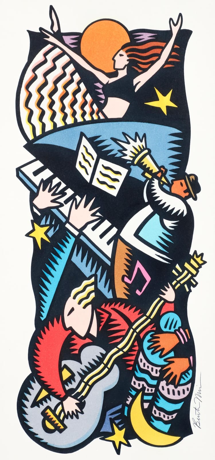 Burton Morris comparable auction result: burton morris color screenprint music