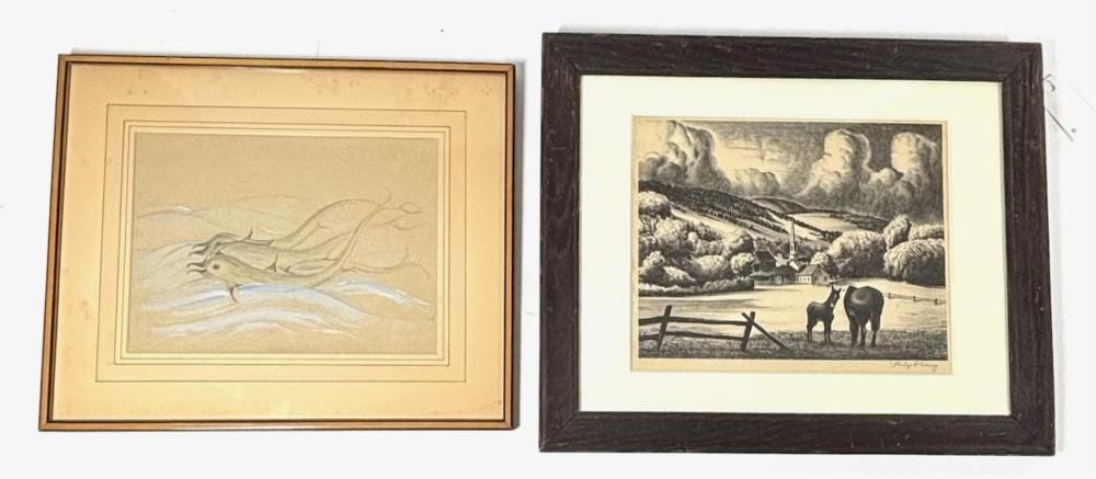 Philip Cheney comparable auction result: philip cheney lithograph along with a signed drawing