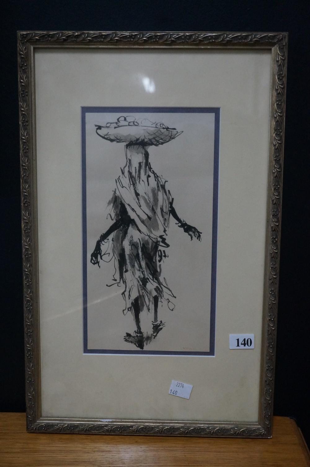 Colin Colahan comparable auction result: colin colahan watercolour woman with basket on head 13 x 25 cm