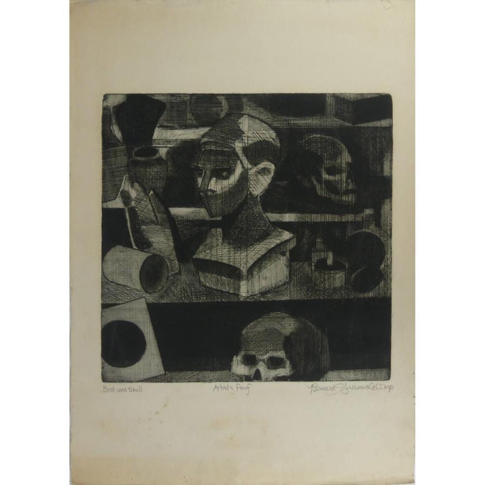 Bernard Greenwald comparable auction result: bernard greenwald bust and skull etching